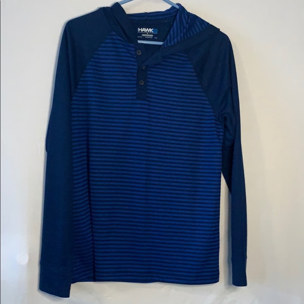 Hooded long-sleeve tee, navy/blue striped NWOT